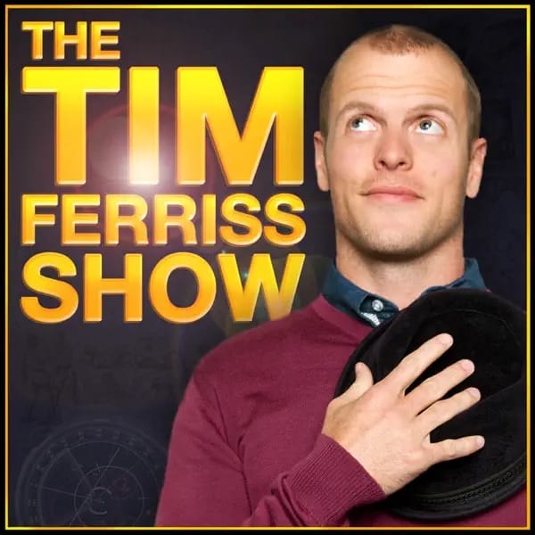 The Tim Ferriss Show podcast cover art featuring Tim Ferriss holding a hat and looking upward